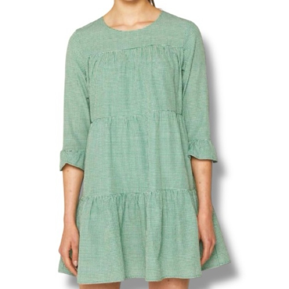 Compania Fantastica Green Gingham Mini A Line Dress Size Medium